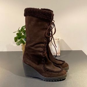 Suede and shearling wedge winter boots.